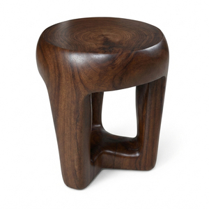 Taburete Moderno Triangular de Madera Maciza de Monkey Pod con Acabado en Nogal, Mesa Auxiliar Hecha a Mano para Dormitorio, Sala de Estar, Muebles para el Hogar y Hoteles - Product Image 2