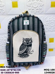 Himalayan Hemp Mix Fabric <b>Backpack</b> Striped Embroidered Casual Daily Use 29x8x41cm Handmade Zipper Closure - Product Image 5