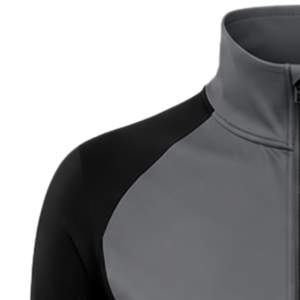 Haut de sport athlétique pour femme, gris anthracite et noir, à quart de zip, manches longues, avec passe-pouce, coupe ajustée, pour la course et la gym - Product Image 3