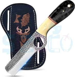 Cuchillo de caza y camping de hoja fija de acero D2 hecho a mano, estilo vaquero personalizado, con funda de cuero. - Product Image 4