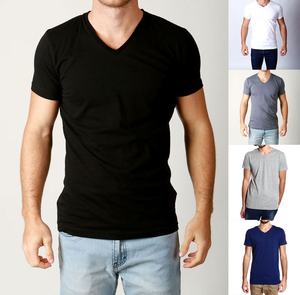 T-shirt vierge personnalisé OEM en gros, coupe classique, 220 GSM, coton biologique, col en V pour homme, t-shirts basiques à col en V - Product Image 4