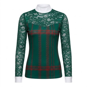 Camisa de Equitación de Manga Larga Color Verde Menta para Mujer, Cuello Alto, Spandex/Poliéster, Transpirable, Secado Rápido, Alta Calidad - Product Image 2
