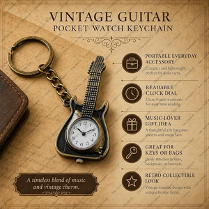 Llavero con Reloj de Bolsillo de Metal Vintage con Diseño de Guitarra, Mini Reloj de Cuarzo con Cadena para Regalos - Product Image 2