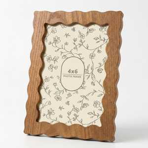 <b>Solid</b> Wood Picture Frame, Scalloped <b>Wooden</b> Photo Frame, Single Frame or Set of 2, Handcrafted Wood <b>Desk</b> Decor, 4x4 4x6 Frame - Product Image 1