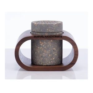 Recipiente de Almacenamiento de Terrazo de Lujo con Soporte de Madera, Frasco Decorativo con Tapa para Cocina, Baño, Encimera, Organizador del Hogar - Product Image 3