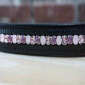 Diamantes de imitación decorativos personalizados Greige y cristales azules Bling negro acolchado canal vacío cuero frente de caballo banda en mazorca completa - Product Image 3