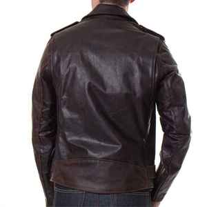 Chaqueta de Cuero Genuino Premium para Hombre, Estilo Motero Vintage Marrón, Corte Ajustado, Piel de Vacuno Auténtica, con Cierres Dorados - Product Image 4