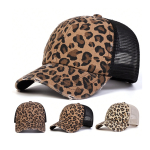 Vente en gros Casquette de camionneur personnalisée élégante à 6 panneaux avec dos en maille Motif animal à imprimé léopard pour la performance Streetwear à la mode - Product Image 4