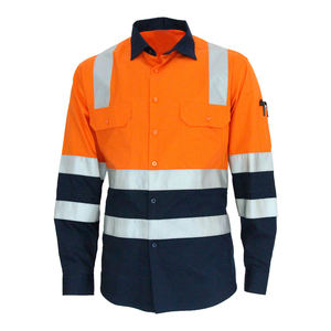 เสื้อเชิ้ตทำงานแขนยาวผู้ชาย สีเหลืองและกรมท่า พร้อมแถบสะท้อนแสง ผ้าฝ้าย สำหรับชุดยูนิฟอร์ม - Product Image 6