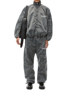 Ensemble de survêtement gris pour homme, fermeture éclair intégrale, polyester respirant, coupe décontractée, vêtements d'automne avec poches latérales pour homme - Product Image 4