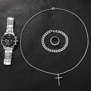 Juego de 4 Relojes de Cuarzo Redondos Elegantes para Hombre y Reloj Negro para Hombre - Product Image 6