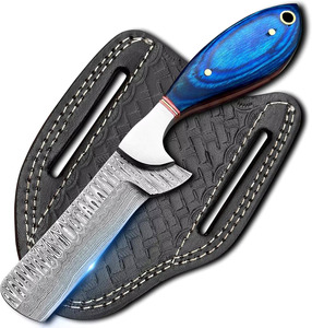 Couteau de boucher artisanal en acier Damas, couteau de chasse et de camping à lame fixe avec étui en cuir – Style cowboy personnalisé - Product Image 1