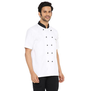 Men's White Short Sleeve High Visibility Work Coverall <b>Black</b> Collar Breathable Cotton Workwear Uniform - Product Image 3