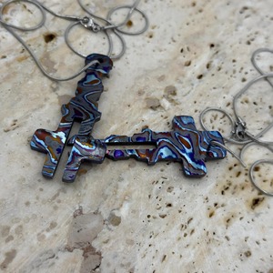 Hand-forged titanium pendant Exotic damascus necklace Oil-slick color jewelry Zircuti fish pendant - Product Image 1