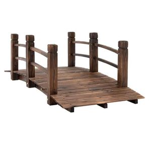 Pont de jardin en bois de 1,5 m avec finition teintée en arc et balustrades pour l'aménagement paysager et la terrasse, idéal pour l'arrière-cour - Product Image 2