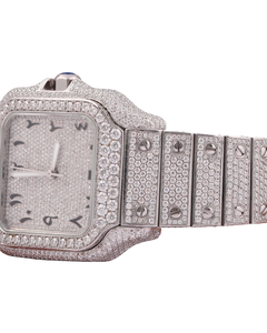 Luxury New Moissanite Full Round Cut White Gold Diamond Watch Arabic Dial Watch For Men's Casual Quartz Movement - Product Image 2