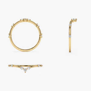 14k Gold Plated 925 Silver Sterling Curved Chevron Moissanite <b>Stacking</b> <b>Ring</b> Minimalist Jewelry Custom Engagement Wedding <b>Rings</b> - Product Image 5