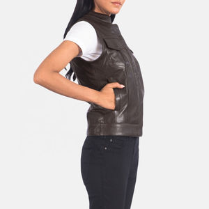 Veste en cuir pour femme, style décontracté, sans manches, matelassée, respirante, avec fermeture éclair, doublure en coton, extérieur en PU, vente chaude d'usine - Product Image 4