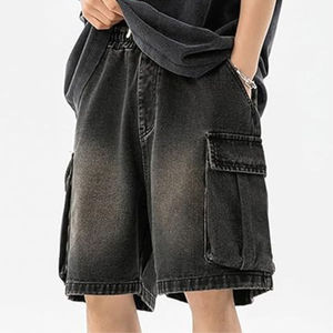 Pantalones Cortos Cargo Negros para Hombre, Cintura Elástica con Cordón, Estilo Casual, Color Sólido, Transpirables, Diseño de Bolsillos, Secado Rápido - Product Image 6