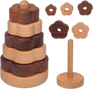 Jouet d'empilage en bois naturel pour enfants, disques de forme personnalisée avec support, durable, décoration de chambre d'enfant, design minimaliste - Product Image 3