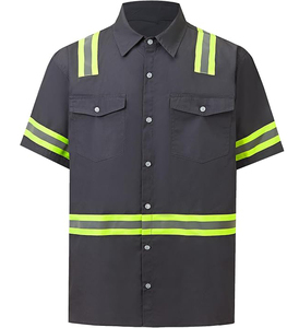เสื้อเชิ้ตทำงานผู้ชายแบบ unisex ป้องกันลม มองเห็นได้ชัดเจน แขนสั้น แถบสะท้อนแสง ผ้าฝ้าย ชุดยูนิฟอร์มนิรภัย - Product Image 1