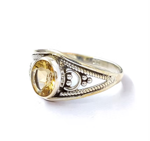 Dainty Yellow Citrine Gemstone 925 <b>Silver</b> Filigree Promise <b>Ring</b> | Antique Handmade <b>Solitaire</b> Wedding Band Jewelry - Product Image 2