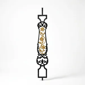 Balustre d'escalier décoratif en fonte noire et dorée avec motif floral en spirale pour la décoration de rampes d'escalier intérieures de luxe - Product Image 4