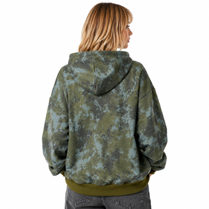 Sudadera con capucha de camuflaje para mujer, estampado integral, oversize, mezcla de algodón, hombros caídos, estampado de número frontal, estilo urbano, logotipo personalizado - Product Image 3