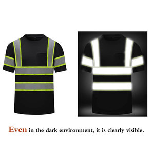 Camiseta de Seguridad Reflectante Negra para Hombre, Manga Corta, Ropa de Trabajo de Secado Rápido, Tela de Malla, Rayas de Alta Visibilidad para Uso en Exteriores - Product Image 2
