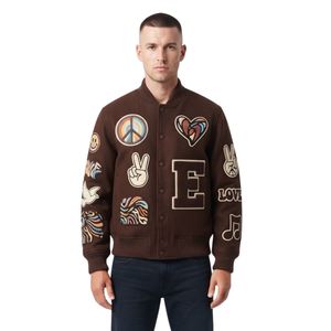 Vestes en laine 100% personnalisées pour hommes, style universitaire, avec patch brodé, motif Downtown Graphic Brown - Product Image 1