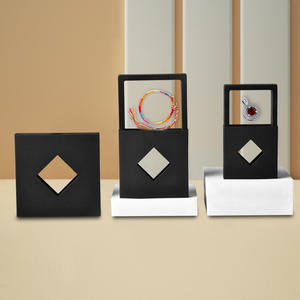 Customized Transparent PE Film Ring Cardboard Square Drawstring Closure <b>Jewelry</b> <b>Display</b> <b>Box</b> Custom Logo Luxury Black <b>Jewelry</b> - Product Image 5