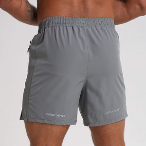 Men's Solid Gray Quick Dry Sport Shorts Mid <b>Waist</b> Drawstring Closure With Side Pockets Woven Polyester Fabric - Product Image 2