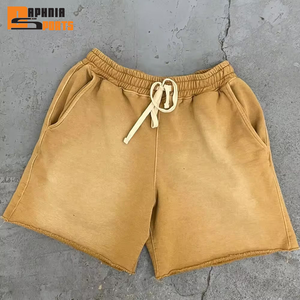 กางเกงขาสั้นผ้าฝ้ายย้อมสีซันเฟดสไตล์วินเทจสำหรับผู้ชาย ขอบดิบ ผ้าฝ้ายฟลีซ 100% ขายส่ง เสื้อผ้าสตรีทแวร์ กางเกงขาสั้นซันเฟดสำหรับเด็กผู้ชาย - Product Image 4