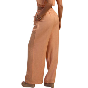 Pantalones Anchos de Mujer Color Durazno, Tejidos, con Cordón Ajustable, Corte Relajado, Casuales, Ligeros, Cómodos para Uso Diario - Product Image 2