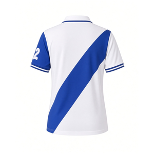 Zeta Phi Beta <b>Women</b> Premium Pique <b>Polo</b> Shirt White Royal Blue Diagonal Panel Embroidered Crest Sleeve Number Button Placket - Product Image 2