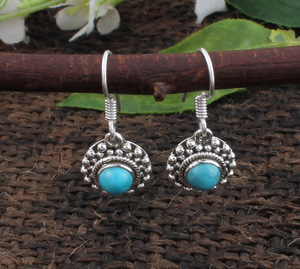 Boucles d'oreilles pendantes en turquoise naturelle, argent sterling 925, style vintage occidental gothique, bijoux en argent oxydé, vente en gros - Product Image 3