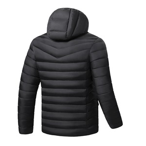 <b>Men's</b> Black Hooded Puffer <b>Jacket</b> Windproof <b>Lightweight</b> Winter Casual Zipper Slim Fit Polyester Puffer <b>Jacket</b> For <b>Man</b> - Product Image 3