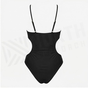 North Approach Women's Black One-Piece Swimsuit Deep V Neck Hollow Out Bandeau Style High Waist Stretch Swimwear - Product Image 2