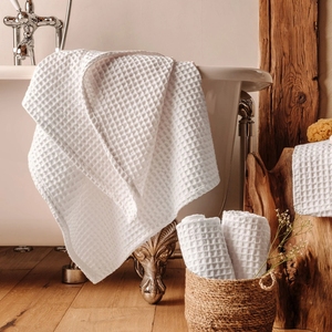 White Luxury Cotton Waffle Weave Bath Towel Soft Lightweight Quick Dry - Product Image 3