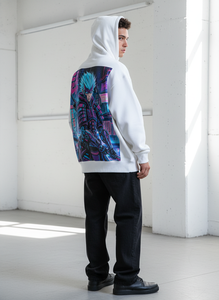Sweat-shirt à capuche surdimensionné pour homme, 100% coton blanc, imprimé personnalisé sur le dos, style vintage de luxe, avec poche, vente en gros - Product Image 5