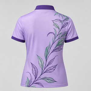 Custom Lavender Botanical Branch Womens <b>Mandarin</b> <b>Collar</b> Polo <b>Shirt</b> Quick Dry Breathable Short Sleeve Uniform WPS-0839 - Product Image 5