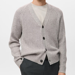 Cardigan en laine pour homme à col en V, manches longues, fermeture boutonnée, couleur unie, tricot anti-boulochage, épaisseur standard, idéal pour l'automne - Product Image 3
