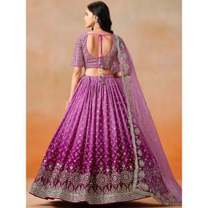Lehenga Choli de Georgette Rosa Bordado para Mujer, Talla Grande - Product Image 5