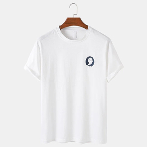 Camiseta de Manga Corta de Primera Calidad OEM, Corte Regular, Cuello en V, Tejida, 100% Algodón, Talla Grande, Estampado en Serigrafía, Sólida, Formal, con Ribete en Contraste, 220g - Product Image 1