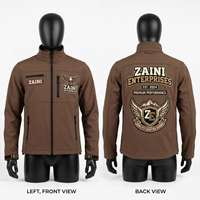 Veste Softshell Homme 220 Grammes Premium Trois Couches Polyester Spandex, Capuche Montante, Coupe-Vent, Écologique, Respirante, Jochet Marron