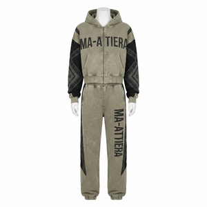 <b>Women</b> Solid Embroidered Vintage Belt Contrast Panel Cropped Zip up Hoodie and Wide Leg <b>Sweatpants</b> Two Piece Tracksuit Set - Product Image 3