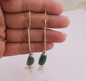Vente en gros de boucles d'oreilles en argent sterling 925 avec jade vert naturel, boucles d'oreilles pendantes en pierre précieuse de jade vert, fabricant de bijoux en argent S925 - Product Image 3
