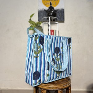 Bolso Tote Acolchado de Algodón, Estilo Vintage, con Estampado Floral y Rayas, con Cierre, para el Hombro, para Viajes Diarios y Playa - Product Image 2