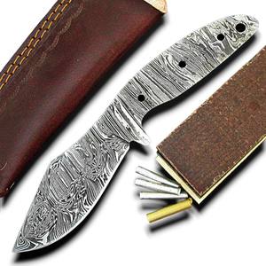 Kit de lame vierge en acier Damas forgé à la main - Lame pleine longueur pour fabrication de couteaux DIY avec étui en cuir et broches en laiton OEM/ODM/OBM - Product Image 1