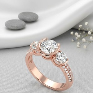 Moissanite 1CT Round Cut Three Stone Diamond <b>Ring</b> For Women's Gold Plated original <b>925</b> <b>Silver</b> Wedding Party Jewelry For Bridle - Product Image 6